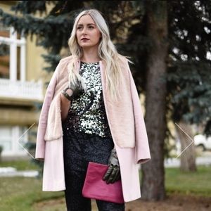 Zara pink blush wool faux fur coat